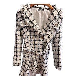 Blithe Plaid Tweed Style Belted Long Blazer Women’s Small